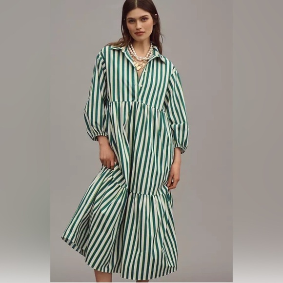 Dresses & Skirts - NWOT Green and White Striped Dress - Large